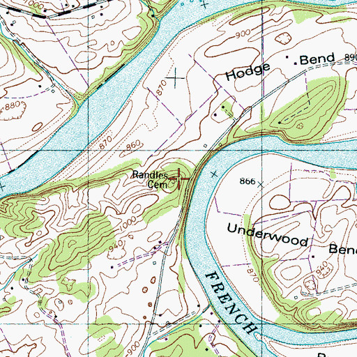 Topographic Map of Randies Cemetery, TN