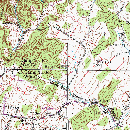 Topographic Map of Range Cemetery, TN