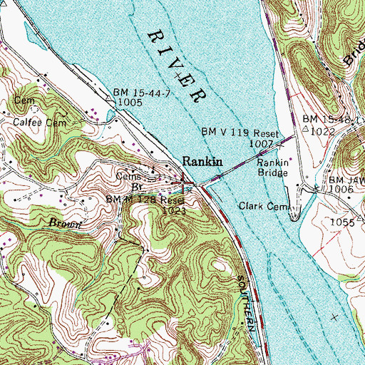Topographic Map of Rankin, TN