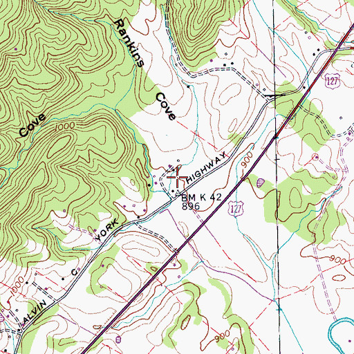 Topographic Map of Rankins Cove, TN
