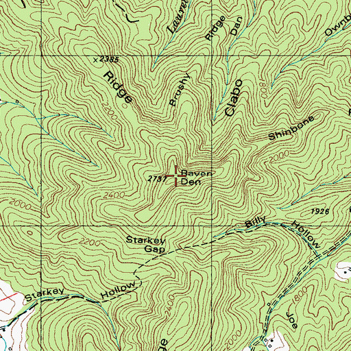 Topographic Map of Raven Den, TN