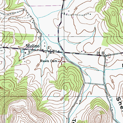 Topographic Map of Rawls Cemetery, TN