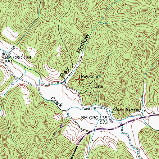 Topographic Map of Ray Cemetery, TN