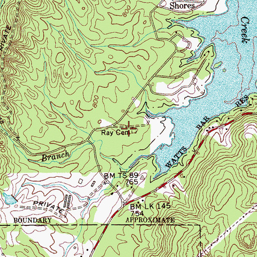 Topographic Map of Ray Cemetery, TN