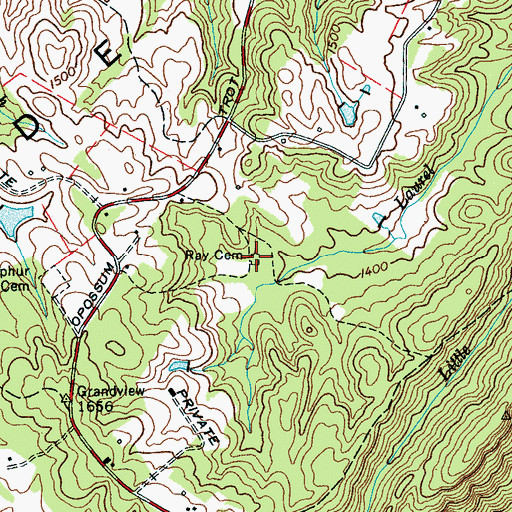 Topographic Map of Ray Cemetery, TN
