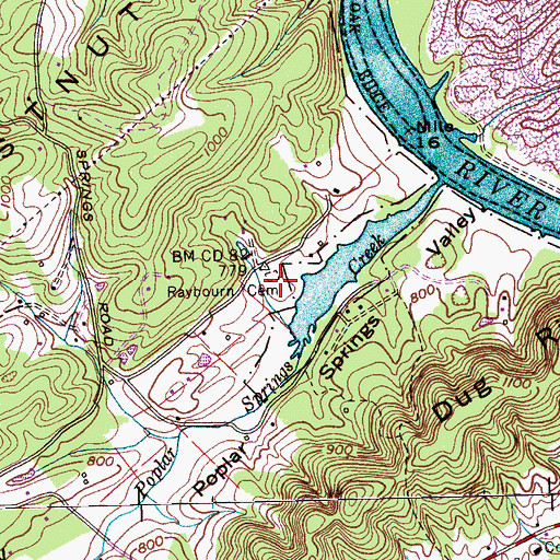 Topographic Map of Raybourn Cemetery, TN