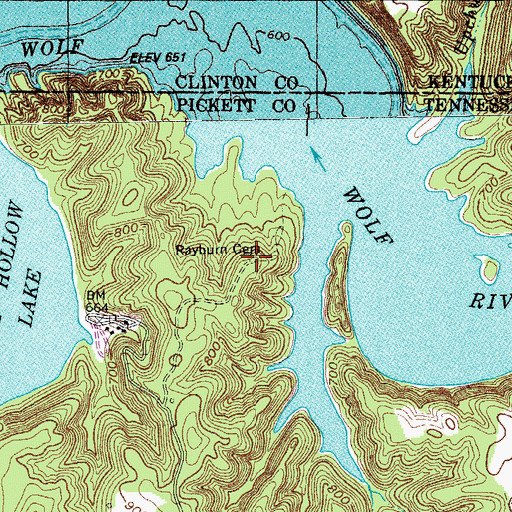 Topographic Map of Rayburn Cemetery, TN