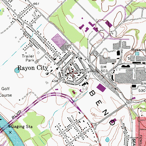 Topographic Map of Rayon City, TN