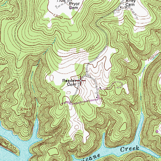 Topographic Map of Reader Cemetery, TN