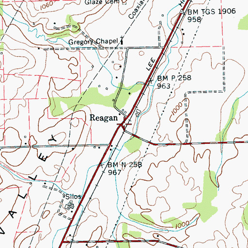 Topographic Map of Reagan, TN