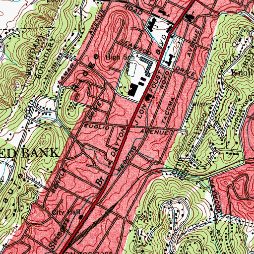 Topographic Map of Red Bank, TN