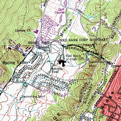 Topographic Map of Red Bank Junior High School, TN