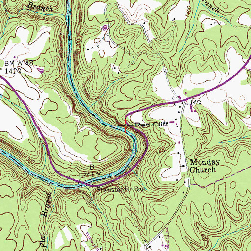 Topographic Map of Red Cliff, TN