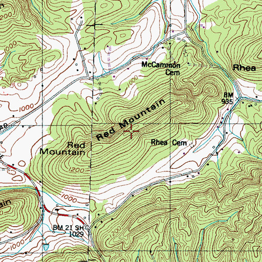 Topographic Map of Red Mountain, TN