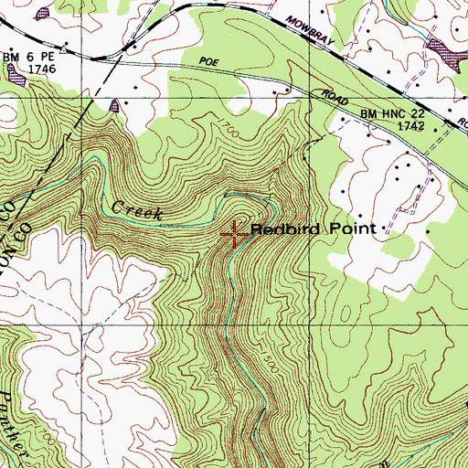 Topographic Map of Redbird Point, TN