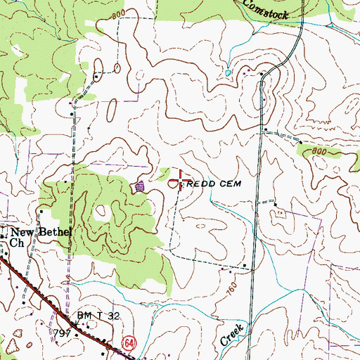 Topographic Map of Redd Cemetery, TN