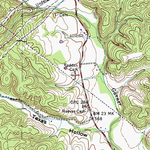 Topographic Map of Redden Cemetery, TN
