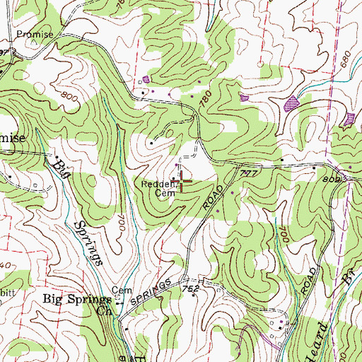 Topographic Map of Redden Cemetery, TN