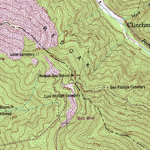 Topographic Map of Redoak Gap School, TN
