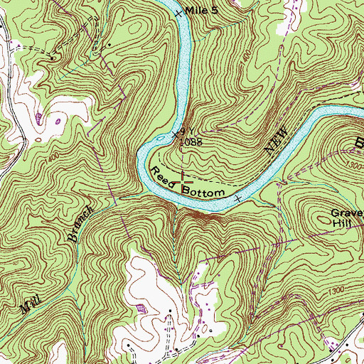 Topographic Map of Reed Bottom, TN