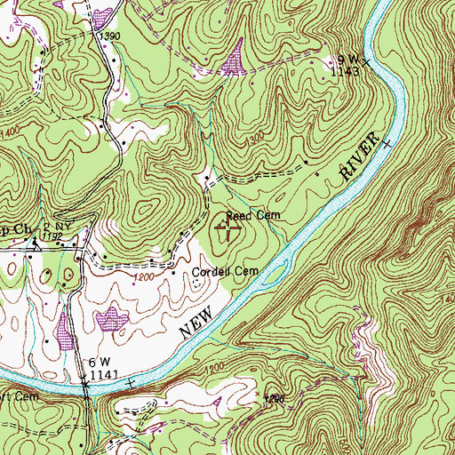 Topographic Map of Reed Cemetery, TN