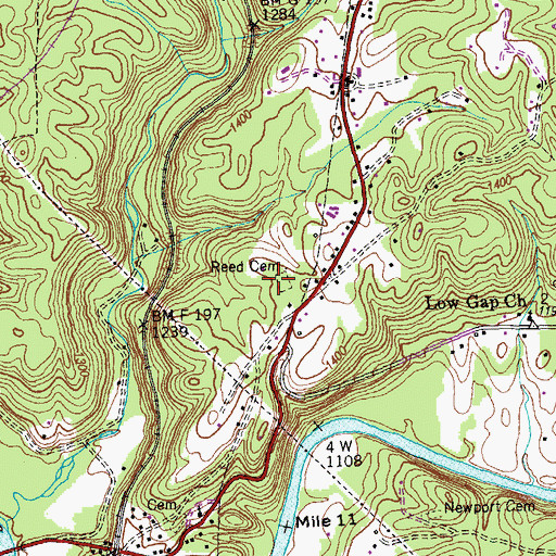 Topographic Map of Reed Cemetery, TN