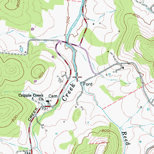 Topographic Map of Reed Creek, TN