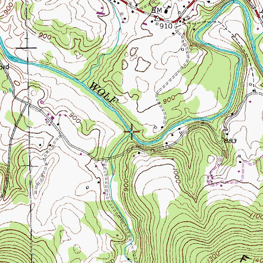 Topographic Map of Reed Creek, TN