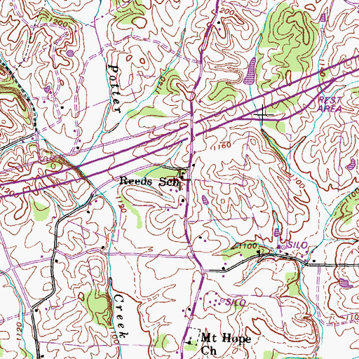 Topographic Map of Reeds School, TN