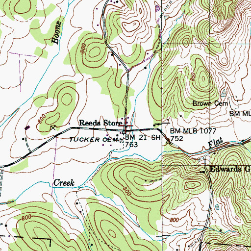 Topographic Map of Reeds Store, TN