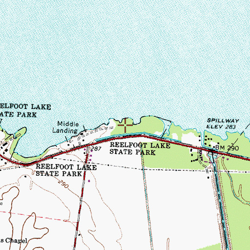 Topographic Map of Reelfoot Lake State Park, TN
