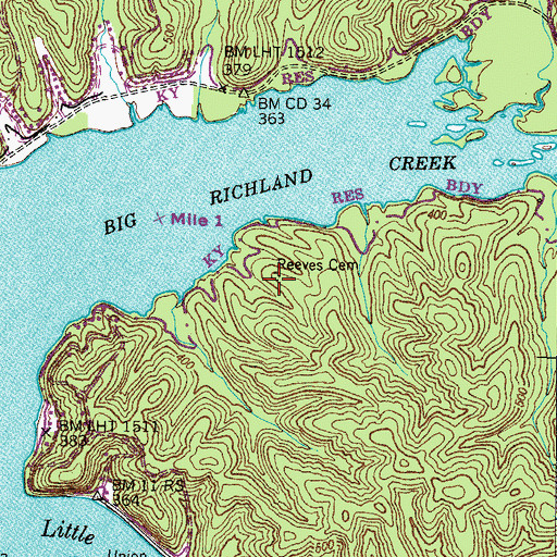 Topographic Map of Reeves Cemetery, TN
