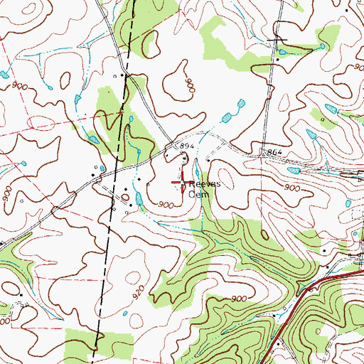 Topographic Map of Reeves Cemetery, TN