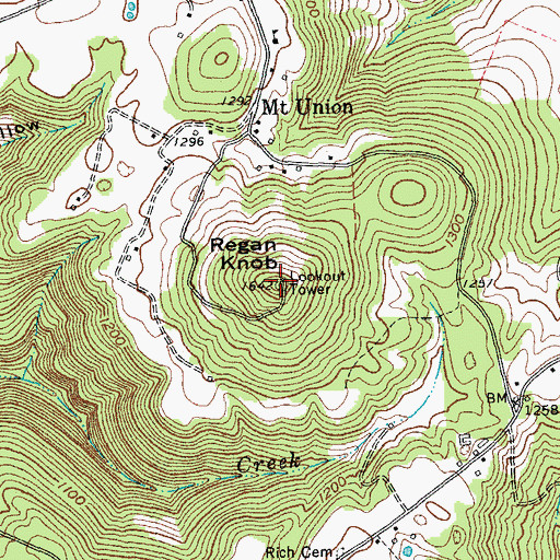 Topographic Map of Regan Knob, TN