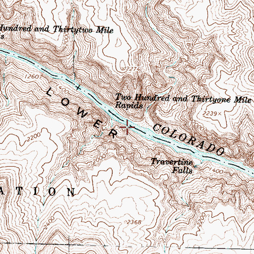 Topographic Map of Two Hundred and Thirtyone Mile Rapids, AZ