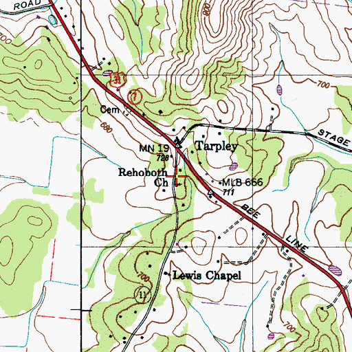 Topographic Map of Rehoboth Church, TN
