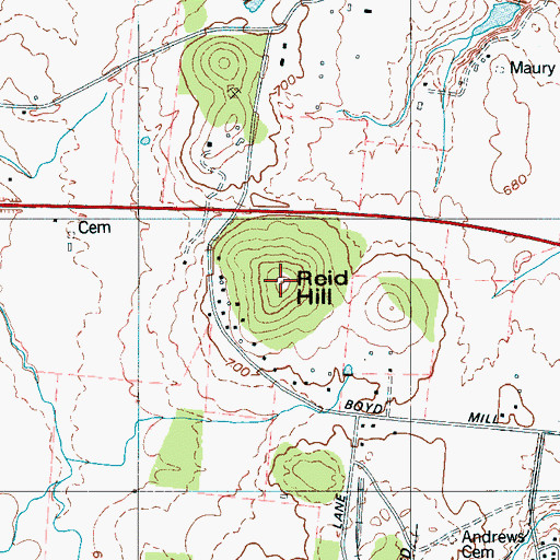 Topographic Map of Reid Hill, TN