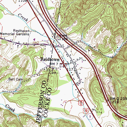 Topographic Map of Reidtown, TN
