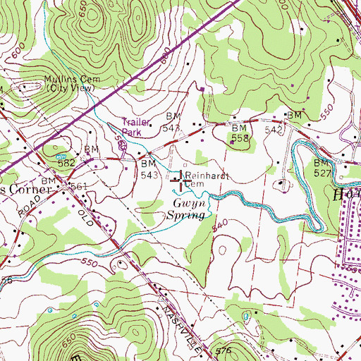 Topographic Map of Reinhardt Cemetery, TN