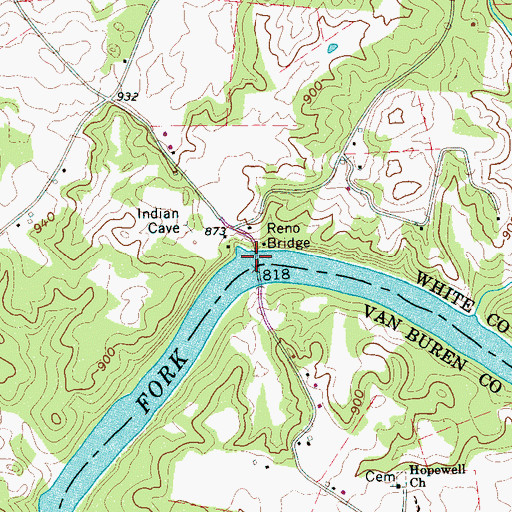 Topographic Map of Reno Bridge, TN