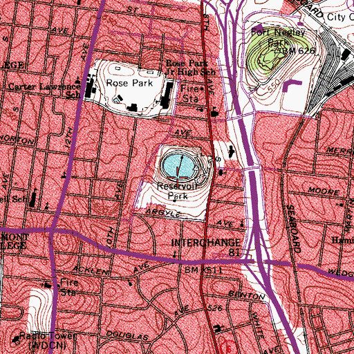 Topographic Map of Reservoir Park, TN