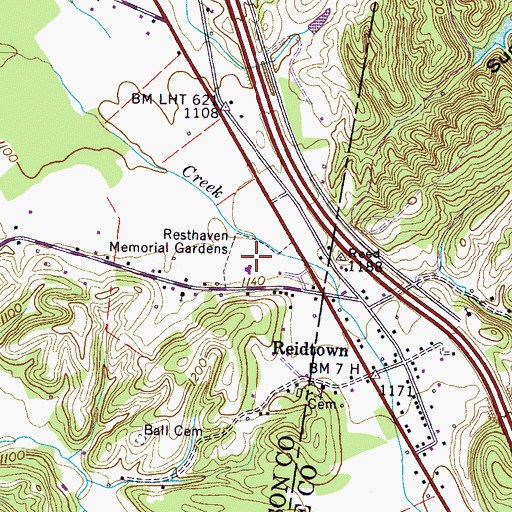 Topographic Map of Resthaven Memorial Gardens, TN