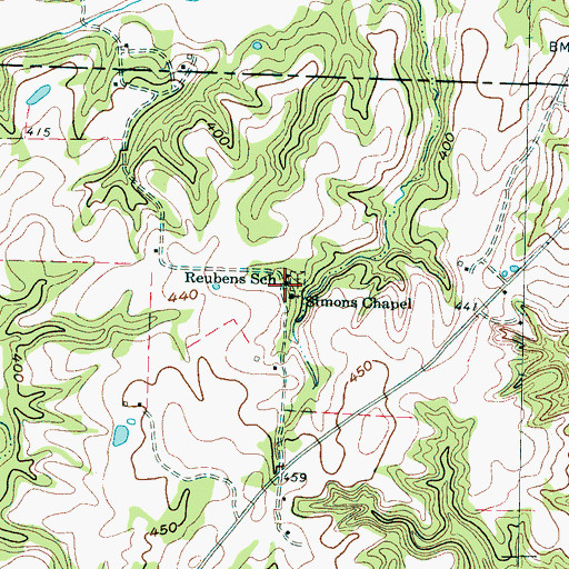Topographic Map of Reubens School, TN