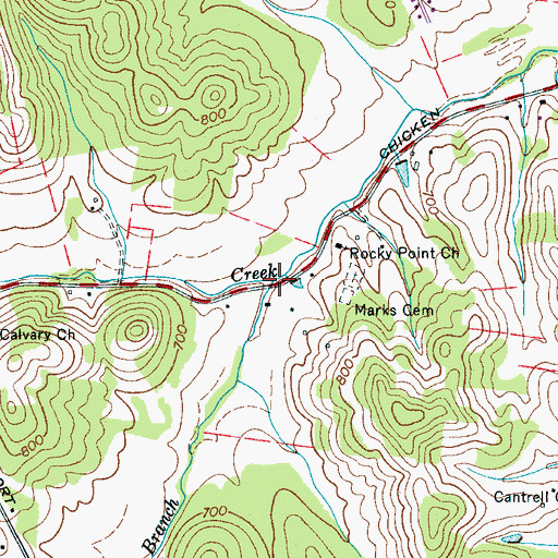 Topographic Map of Reynolds Branch, TN