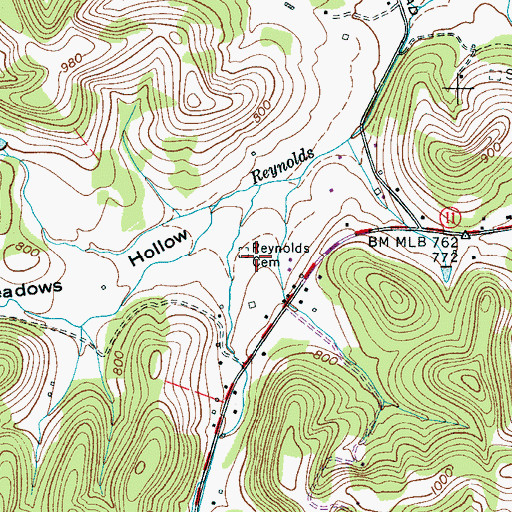 Topographic Map of Reynolds Cemetery, TN