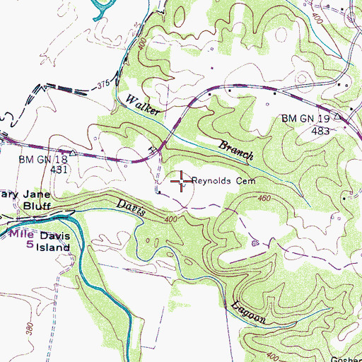 Topographic Map of Reynolds Cemetery, TN
