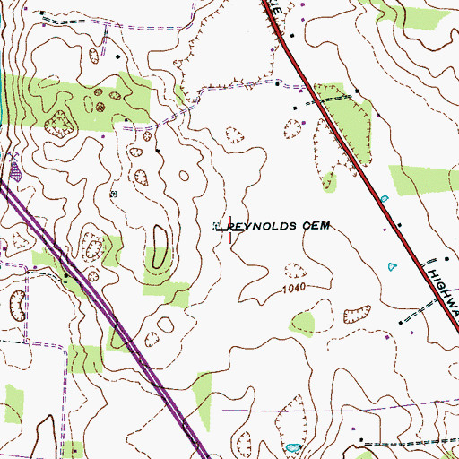 Topographic Map of Reynolds Cemetery, TN