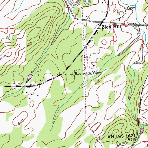 Topographic Map of Reynolds Cemetery, TN