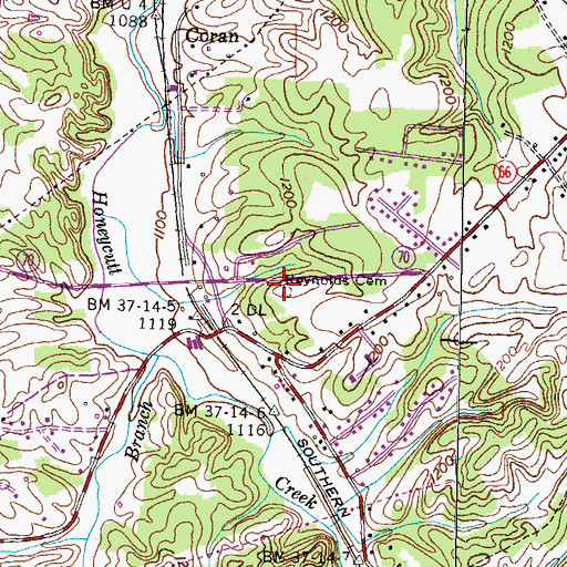 Topographic Map of Reynolds Cemetery, TN