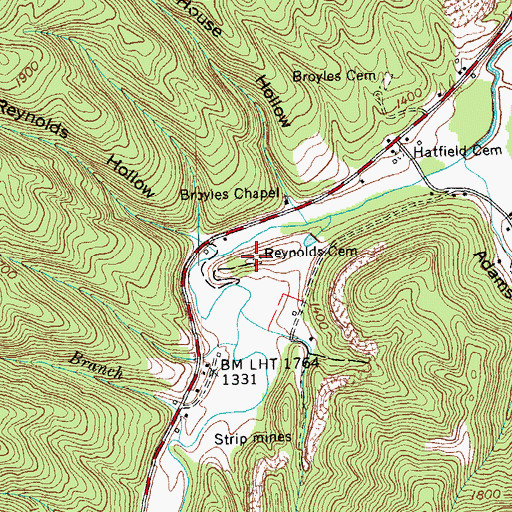 Topographic Map of Reynolds Cemetery, TN